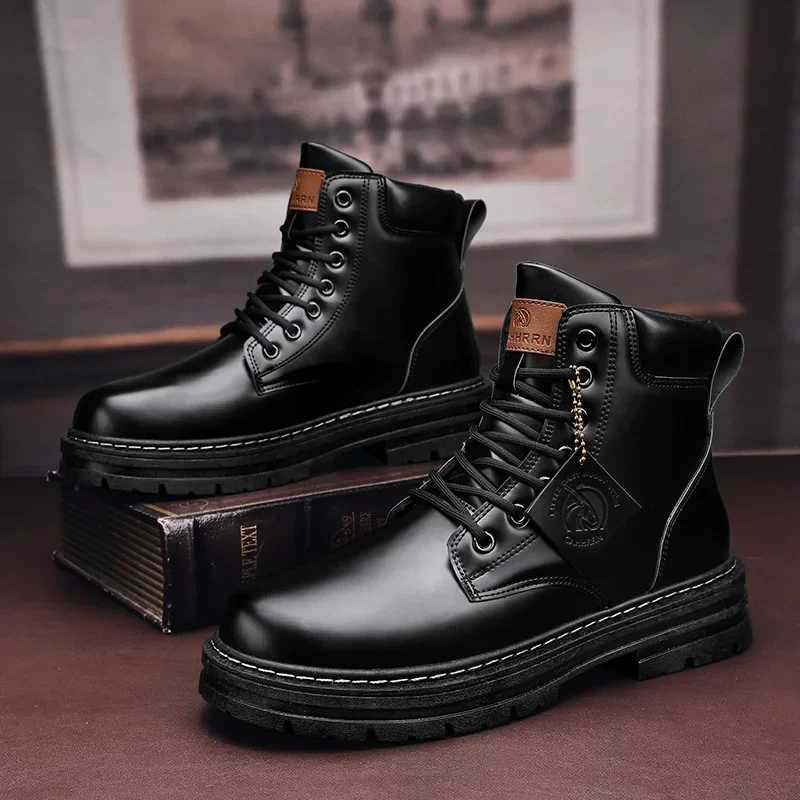 Mens leather boots fashionable motorcycles mens ankle boots winter boots mens shoelaces Botas Hombre Z250303