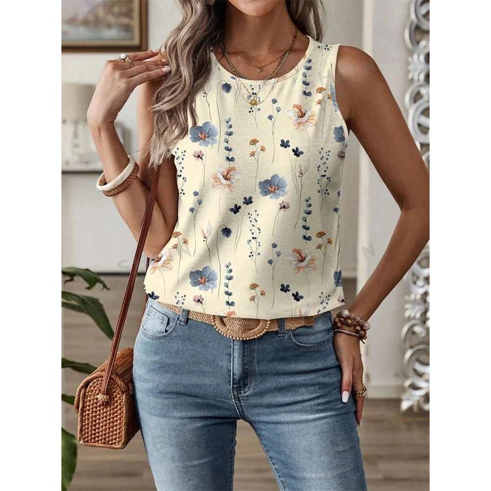 New Urban 2025 Street Fashion Crew-neck Summer Daily Casual Women's Tank Top wer Print Sleeveless T-shirt