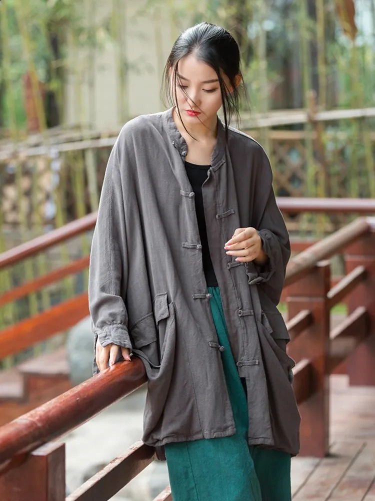Womens loose linen jacket womens summer autumn Sunscreen coat flat top 250228
