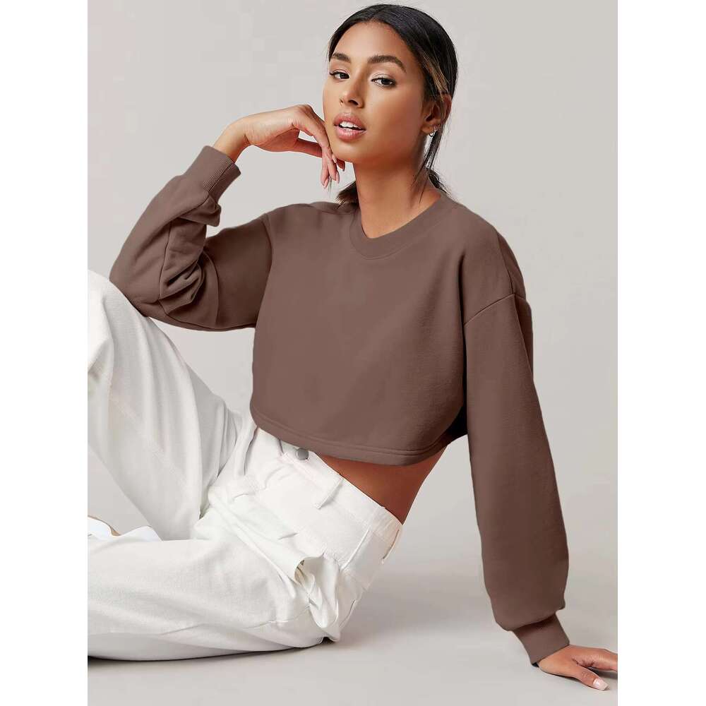 New Arrivals BASICS Drop Shoulder Crop Pullover Girls Croptop Plain Women's Hoodies & Sweatshirts