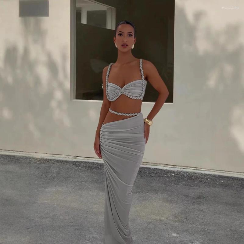 Women's Designer Swimsuit Beach Vacation Style Tanknis 2025 Summer New Arrival - Sexy Backless and Leg-Exposing Halter Top & Bodycon Hip-Wrapping