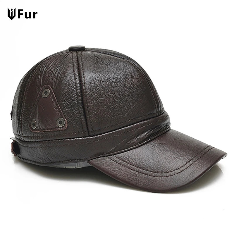 Style Men Brown Cow Leather Baseball Outdoor Leather Retro Hat Adjustable Cowhide Leather Baseball Cap 250228