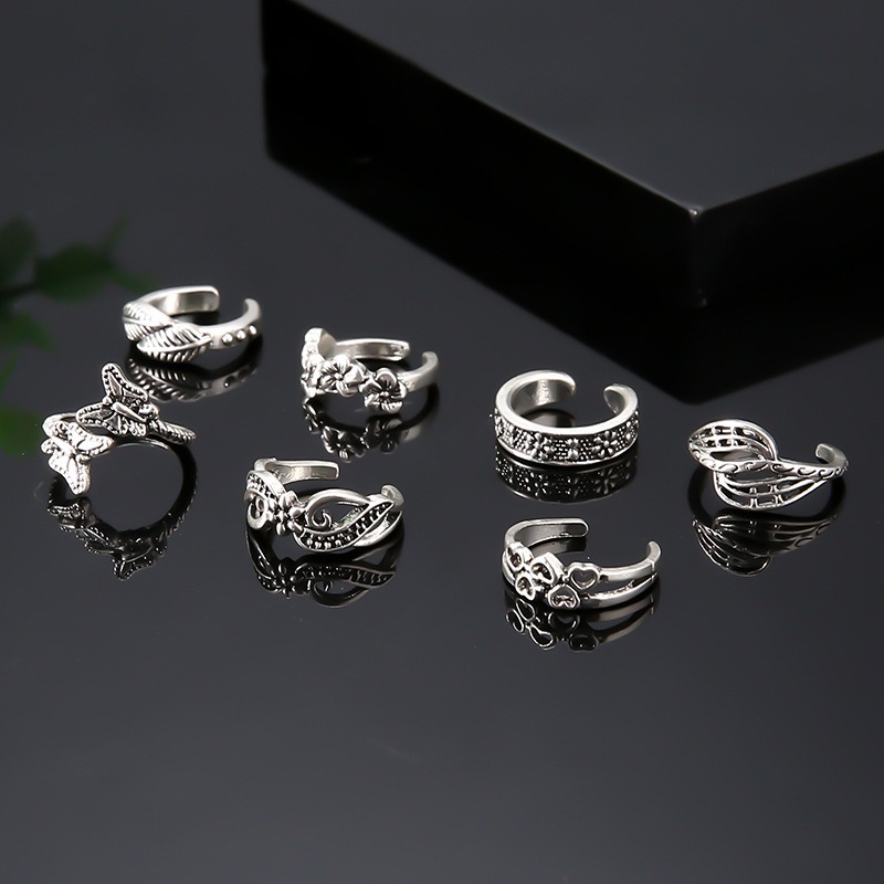 Vintage-Style Butterfly Motif Love Heart Leaf Beach Toe Ring Set for Women - Summer Collection