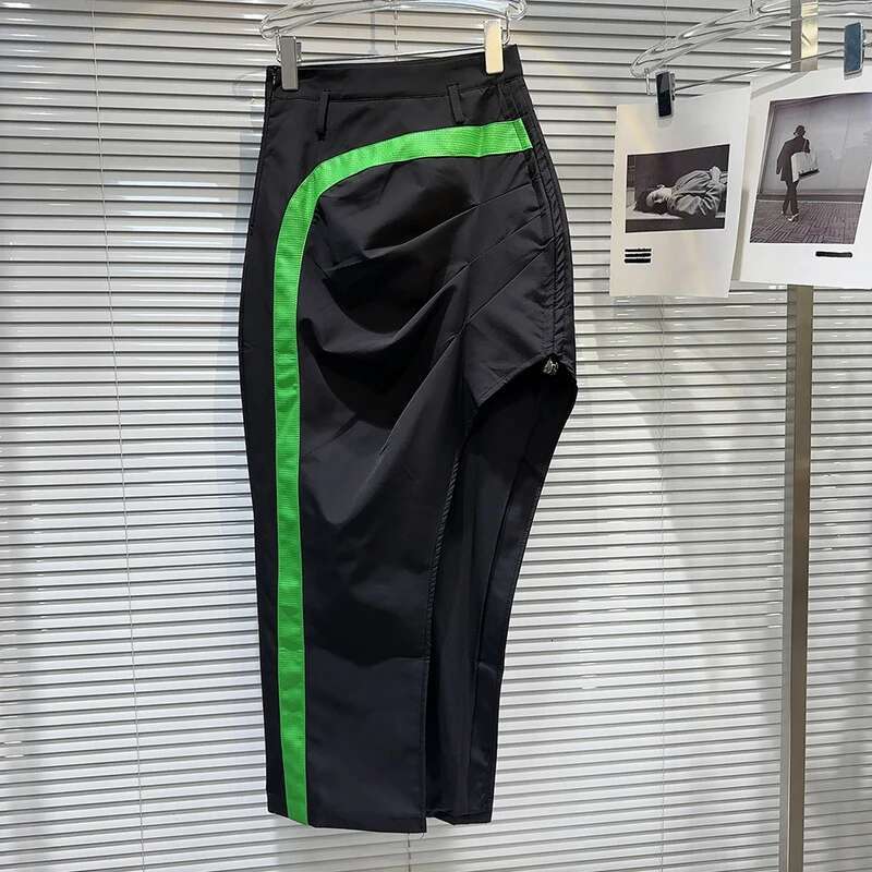 DEAT 2024 Autumn New Item Fashion Women's Contrasting Color Short Jacket High Waist Irregular Pleated Long Skirt Female 11A0942