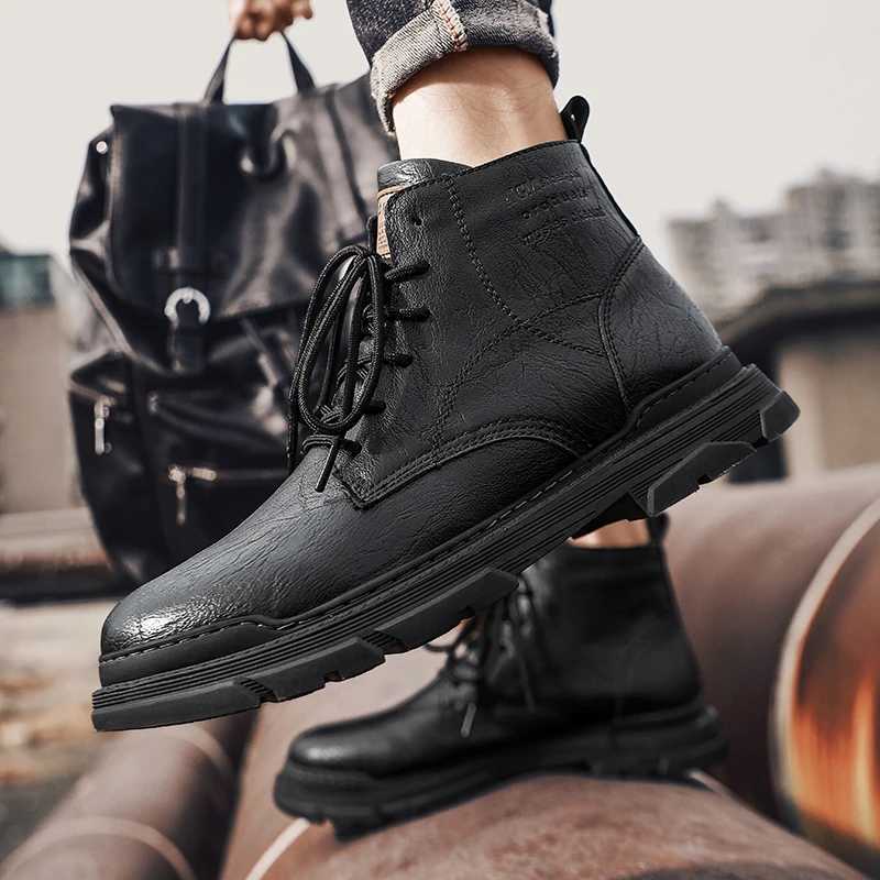 Mens Ankle Boots Genuine Leather Western Boots Classic Men Motorcycle Boots Outdoor Work Shoes Vintage Tooling Shoes Flats Z250303