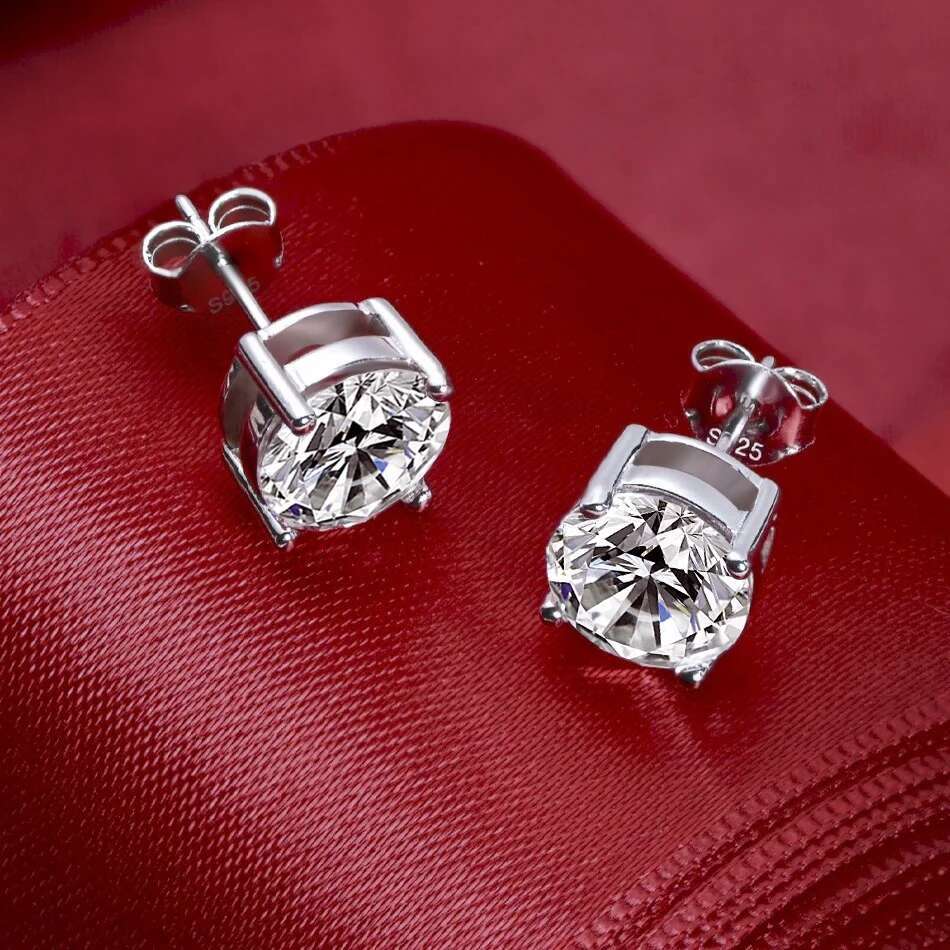 DOTEFFIL 2 Carat 8.0mm D Color Moissanite Stud Earrings For Women Top Quality 100% Sterg Sier Sparkg Wedding Jewelry