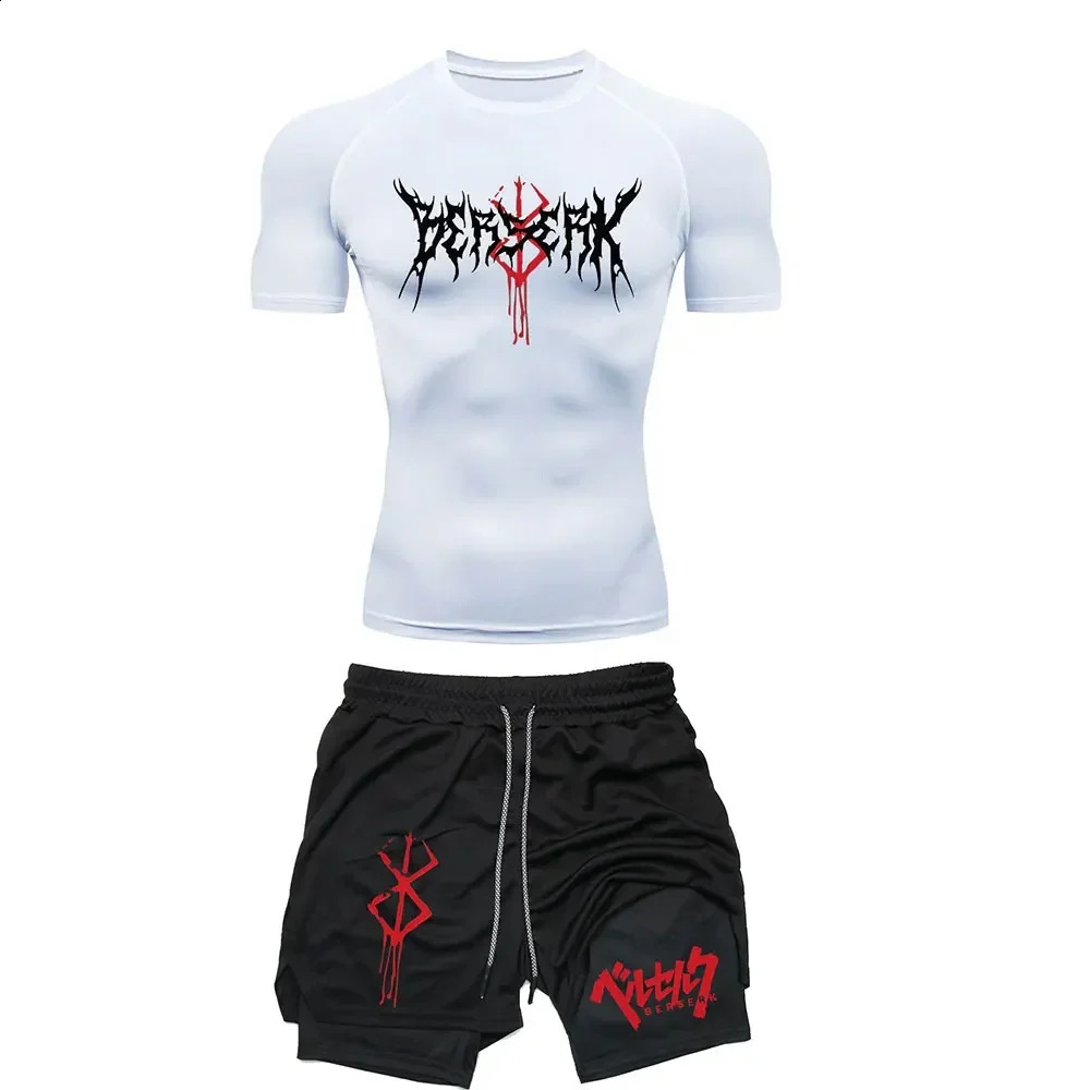 Anime Berserk Compression Set Mens Workout Gym Tshirts Breathable Running Shorts Quick Dry Sports Rash Guard Sportwear Set 250228