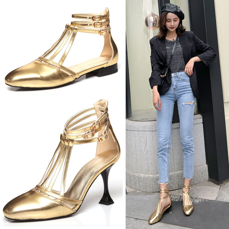 Summer Outerwear New Pointed Stiletto High Heels Zipper Hollow Roman Sandals Sexy Runway Show Ball Shoes