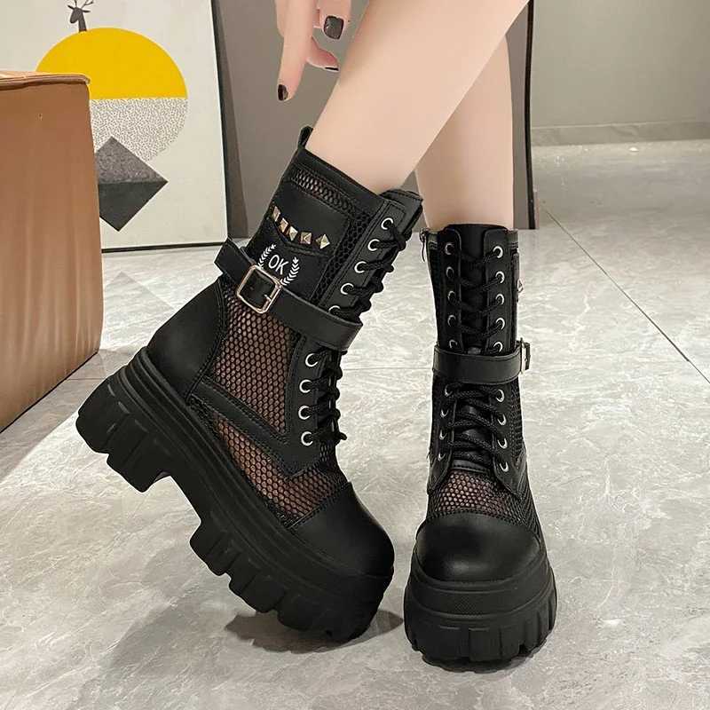 High Quality Soft Leather Platform Women Ankle Boots Gothic Style Cool Women Combat Boots New Street Women Shoes For Summer Z250303
