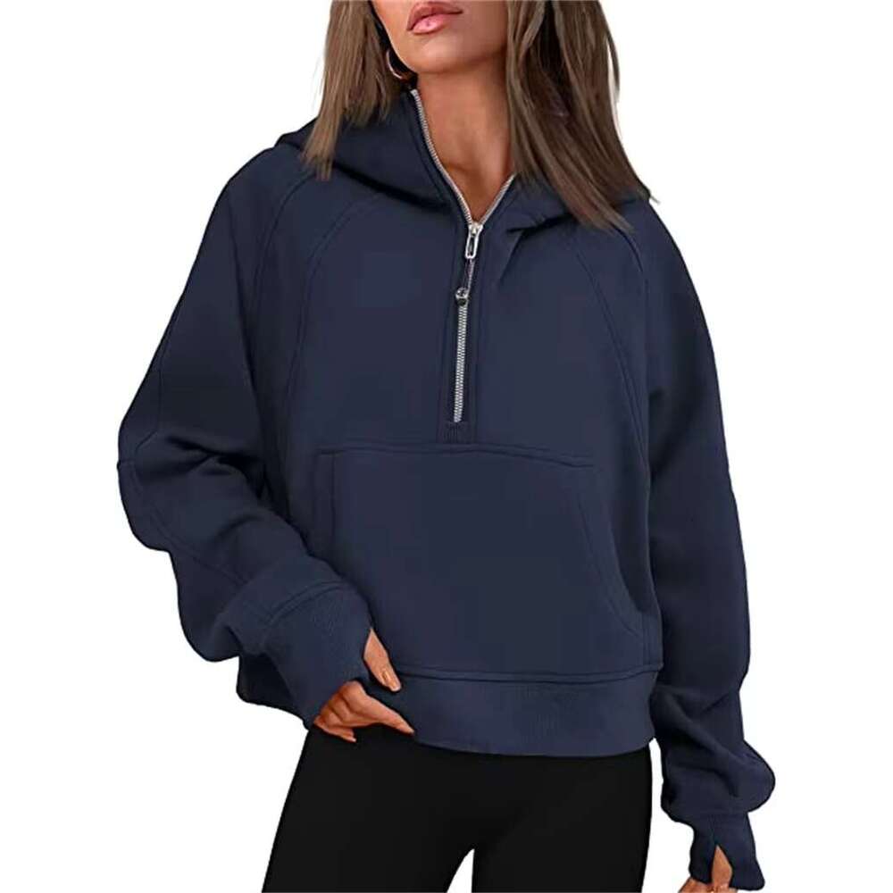 Women's Sport Half-Zip Hoodie Loose Short With Fleece