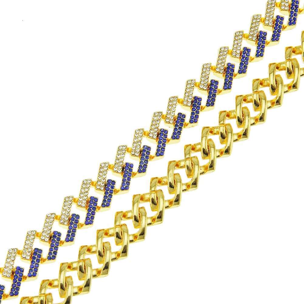 Iced Out Blue Crystal k Chain Necklace for Men Hip Hop Color Rhies Paved Miami Cuban Choker Rapper men Jewelry