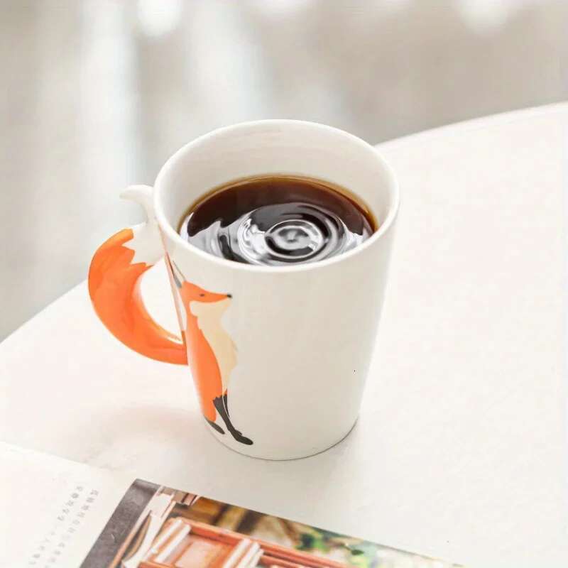 1Pc 12Oz Porcelain Coffee Mug Breakfast Milk Adorable Fox-Shaped Ceramic Cup Friends Birthday Gifs For Kids Drinkware