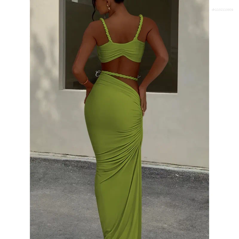 Women's Designer Swimsuit Beach Vacation Style Tanknis 2025 Summer New Arrival - Sexy Backless and Leg-Exposing Halter Top & Bodycon Hip-Wrapping