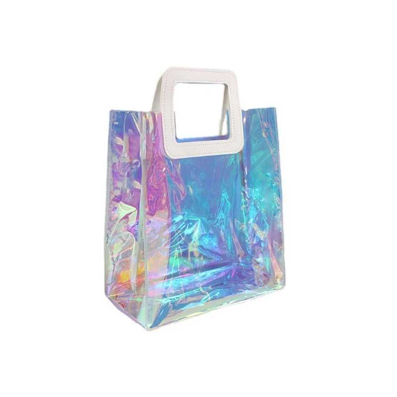 New Arrival Clear Tote Bag Holographic Rainbow Shopping Bag Multi-Use Big Capacity Shoulder Handbag for Work Gym Sports Travel Beach T250303
