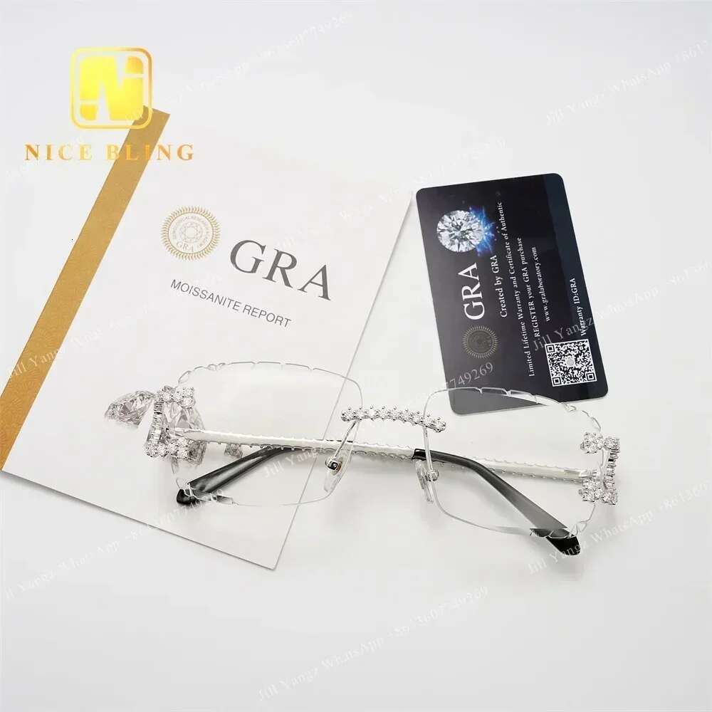 REAL HAND SET Jewelry s Moissanite pass dia tester Rimless men iced out sunglasses Custom Accepted