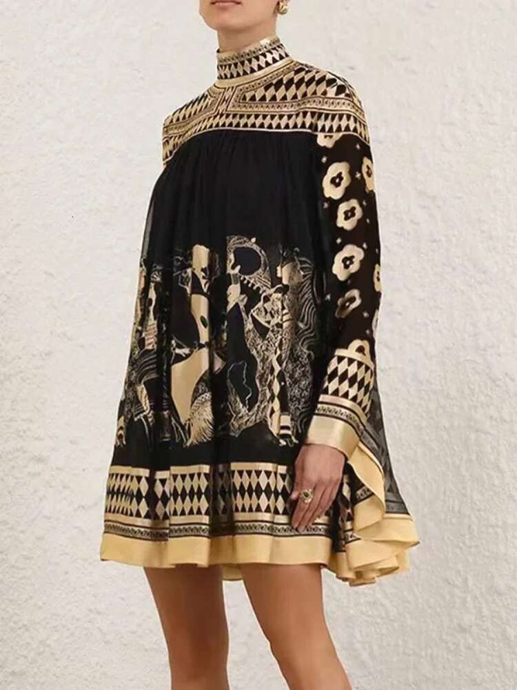 Gymystars Woman Formal A-E Evening New Printed Mock Neck Elegant Female Long Sleeves Mini Dresses