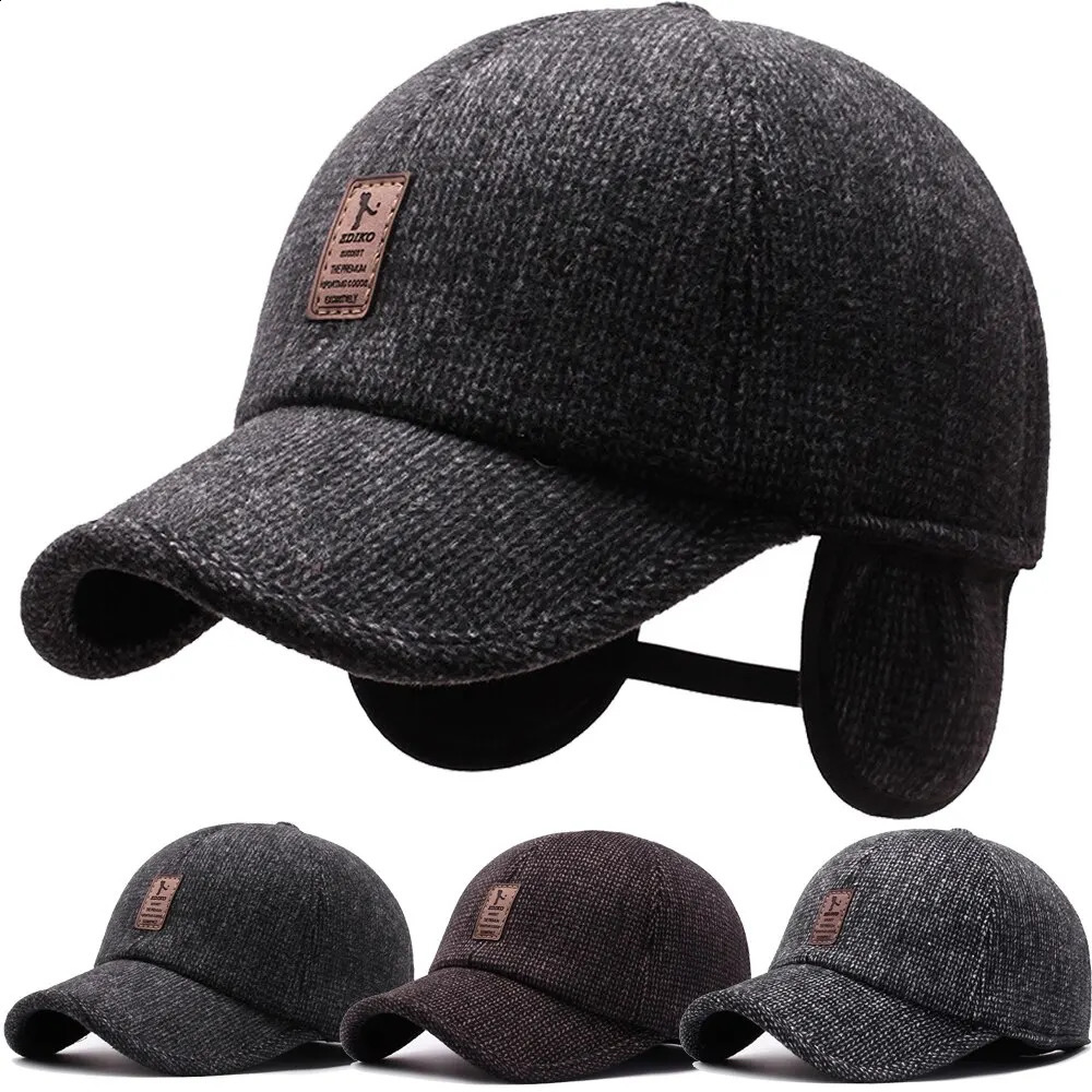 Baseball cap wool knitted winter earmuffs baseball thick thermal sports golf with earrings 250228