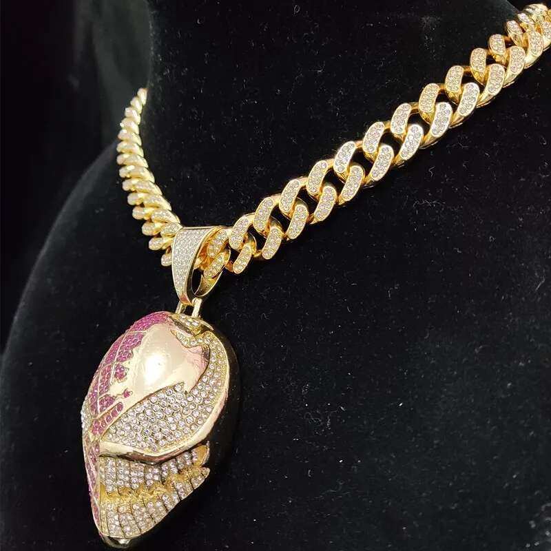 Men Women Hip hop Iced out Bg Mask Pendant Necklace crystal Cuban Chain Hiphop Necklaces fashion Charm jewelry