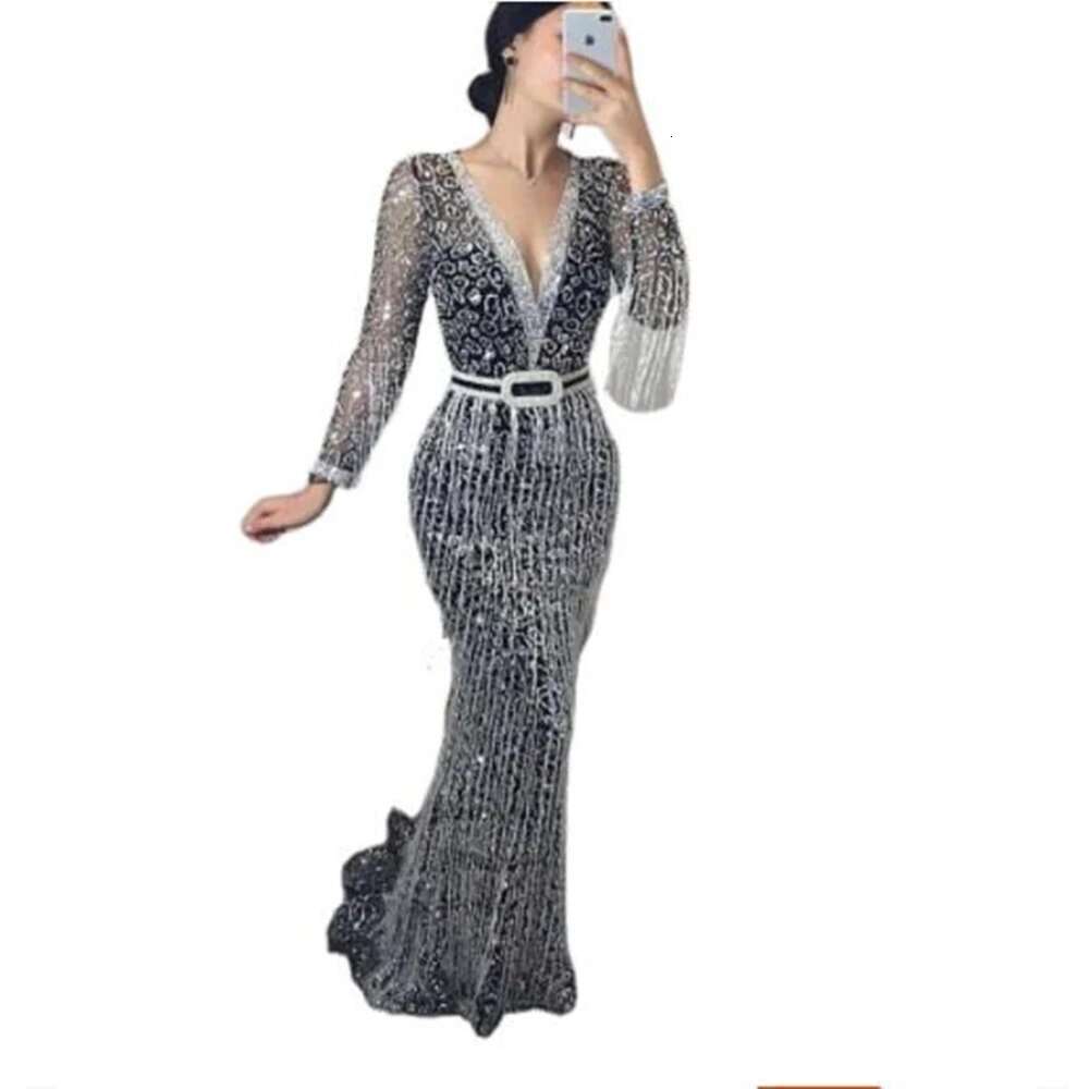 Women's New Birthday Prom Sequined Fringed 1920S Long Elegant Bodycon Rhie Evening Party Dress