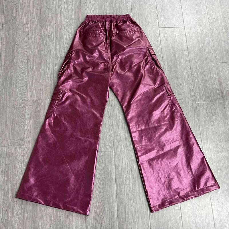 High Street Casual PU Material Pocket Design Cargo Pants Drawstring Full Length Men's Clothing