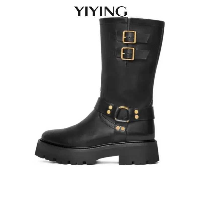 Luxury Brand Designer Belt Buckle Boots Women 2024 New British Style Thick Heel Ankle Boots Winter Fur Warm Chunky Boots Female Z250303