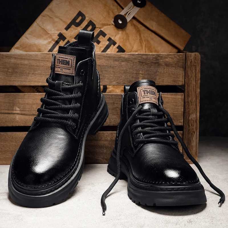 Luxury Men Ankle Boots British High-top Men Boots Fashion High Quality Leather Shoes 2025 New Outdoor Men Motorcycle Boots Z250303
