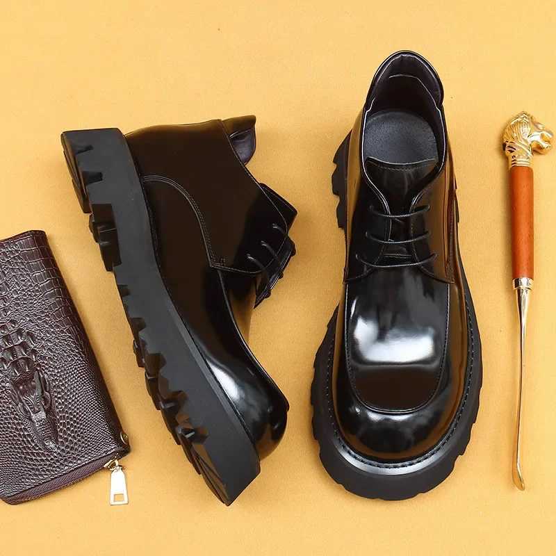 Patent Leather Mens Ankle Boots Platform Luxury Quality Genuine Leather British Style Black Wedding Party Social Shoes Man Z250303