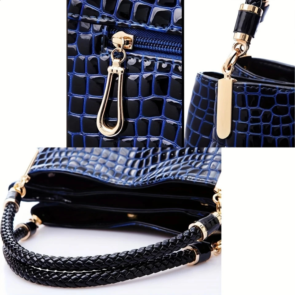 Ship from US Women Pattern Handbag Premium Faux Leather Shoulder Bag Luxurious Patent Purse Elegant Top Handle S 250228FBB