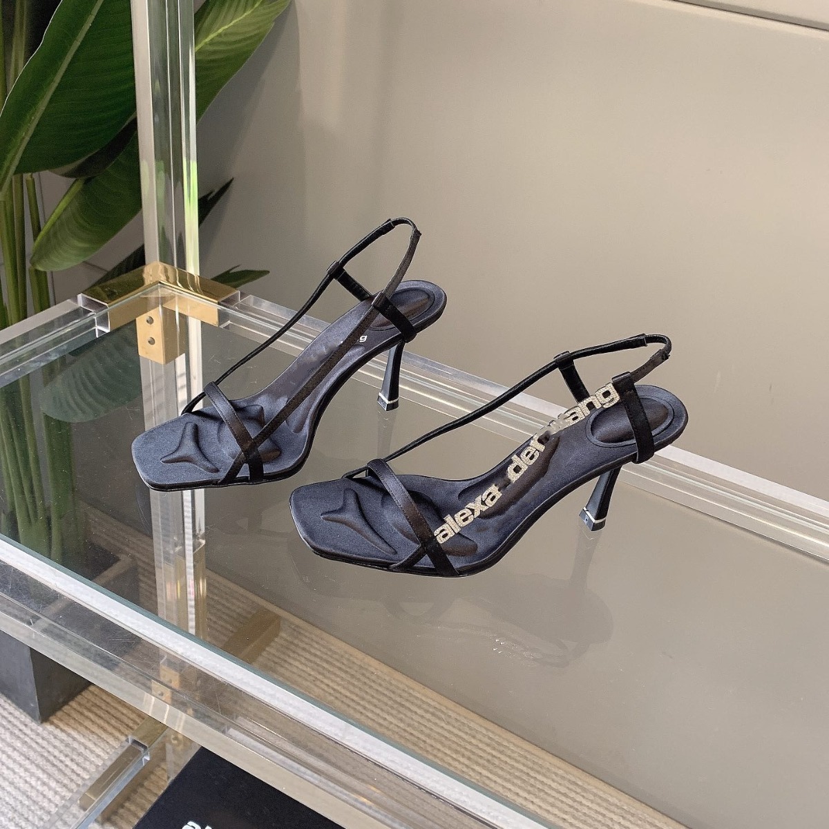 High version square letter rhinestone heels women, slim high mid heels, open toed fashion sandals, versatile for women