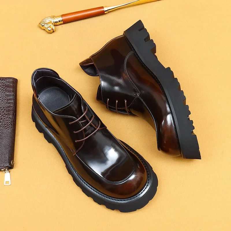 Patent Leather Mens Ankle Boots Platform Luxury Quality Genuine Leather British Style Black Wedding Party Social Shoes Man Z250303