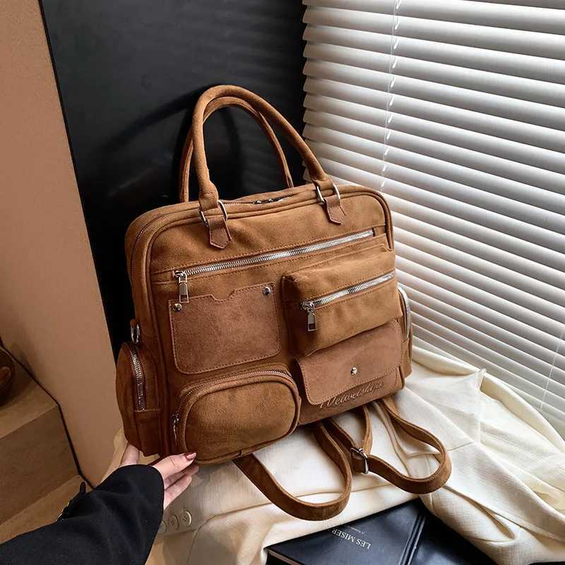 Brand Designer Faux Suede Womens backpack Retro Zipper Bucket School Bag Travel Bag 2024 Winter New Trending Y250303