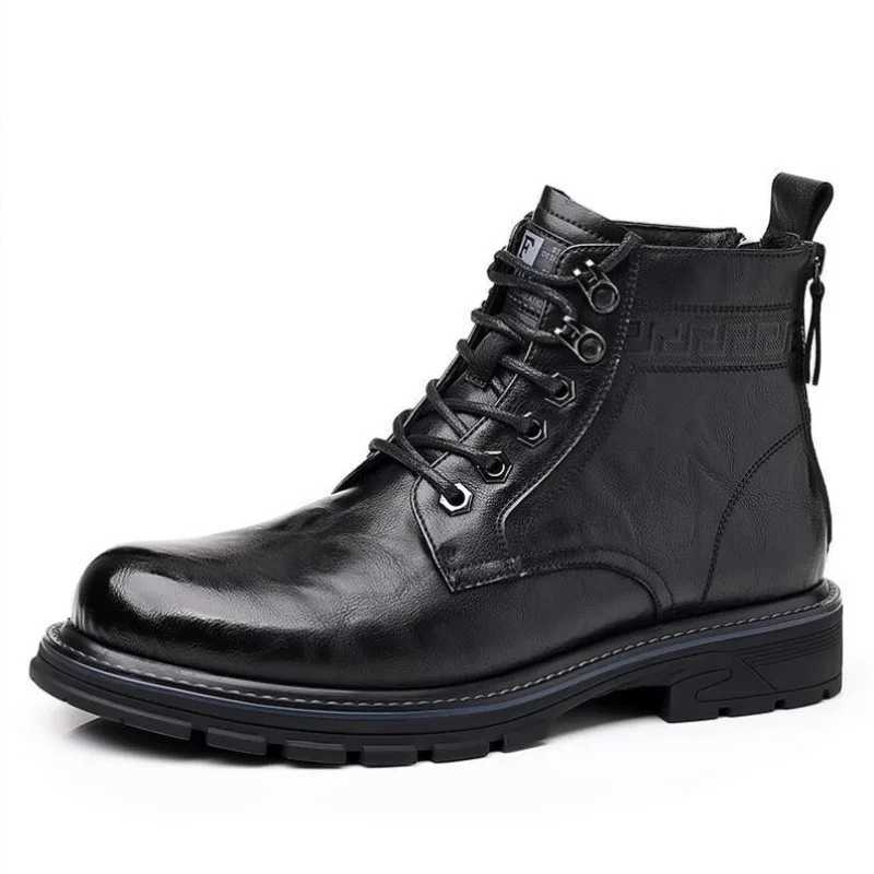 Luxury Quality Designer Vintage Leather Men Snow Boots Business Microfiber leather Men Boots Lace Up Outdoor Motorcycle Boots Z250303