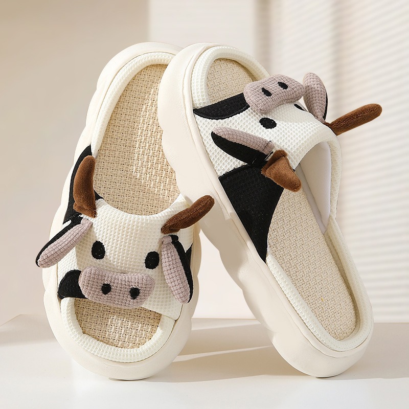 Hot new free shipping designer slippers for womens mens flat slippers black withe brown Linen slippers cute cartoon indoor home anti slip