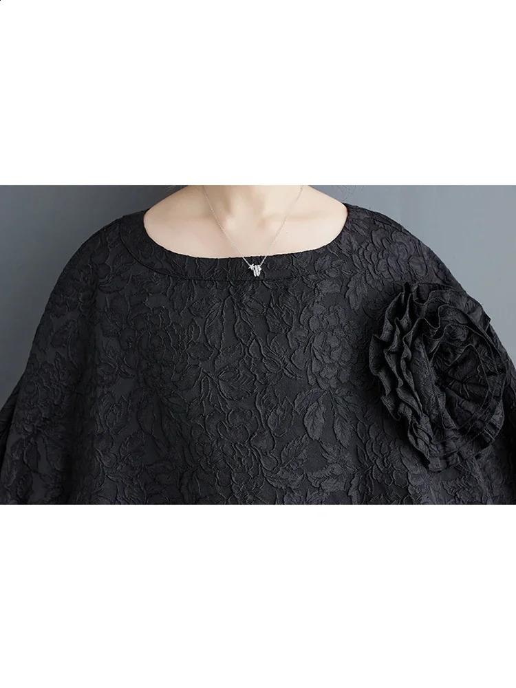 XITAO Gauze patch workwear batwing sleeve dress asymmetric solid color 3D decoration loose spring DMJ3845 250228