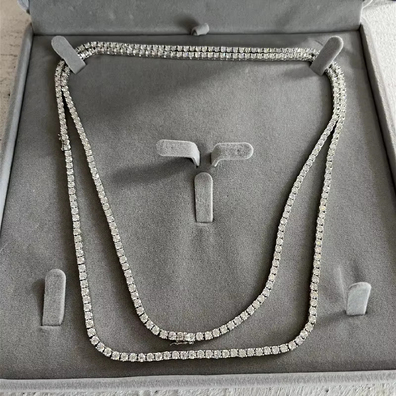 Iced Out 3mm Moissanite Dia VVS Sterling Sier Tennis Chain Necklace