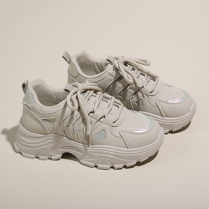 2025 Spring/summer New Designer Sports And Leisure Thick Soled High Rise Solid Color Leather Anti Slip Outdoor New Product Slimming And Small Ladies&#