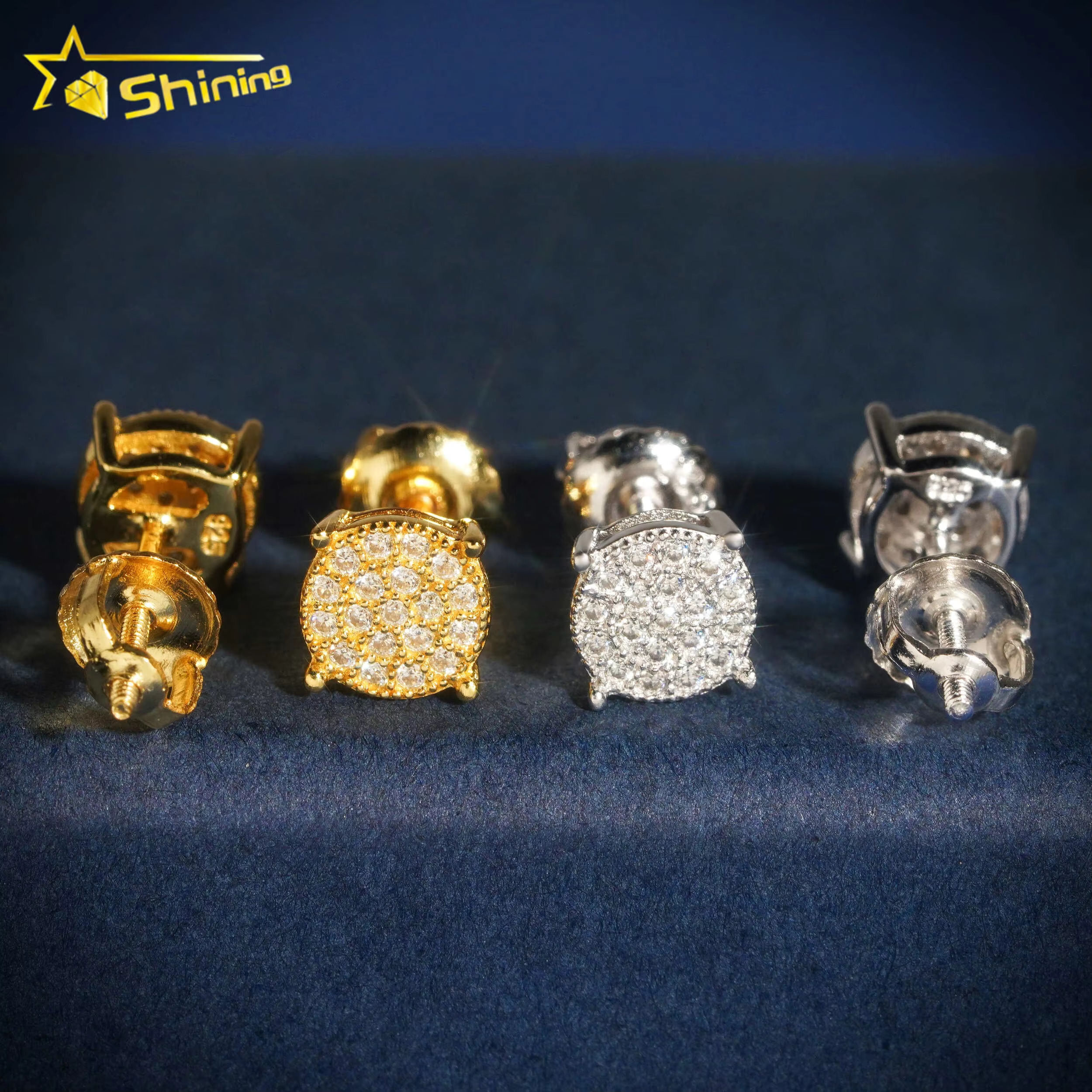 Hot Sale Screw Back 10k Real Gold Hip Hop Lab Grown Diamond Ear Studs Mens Moissanite Earrings