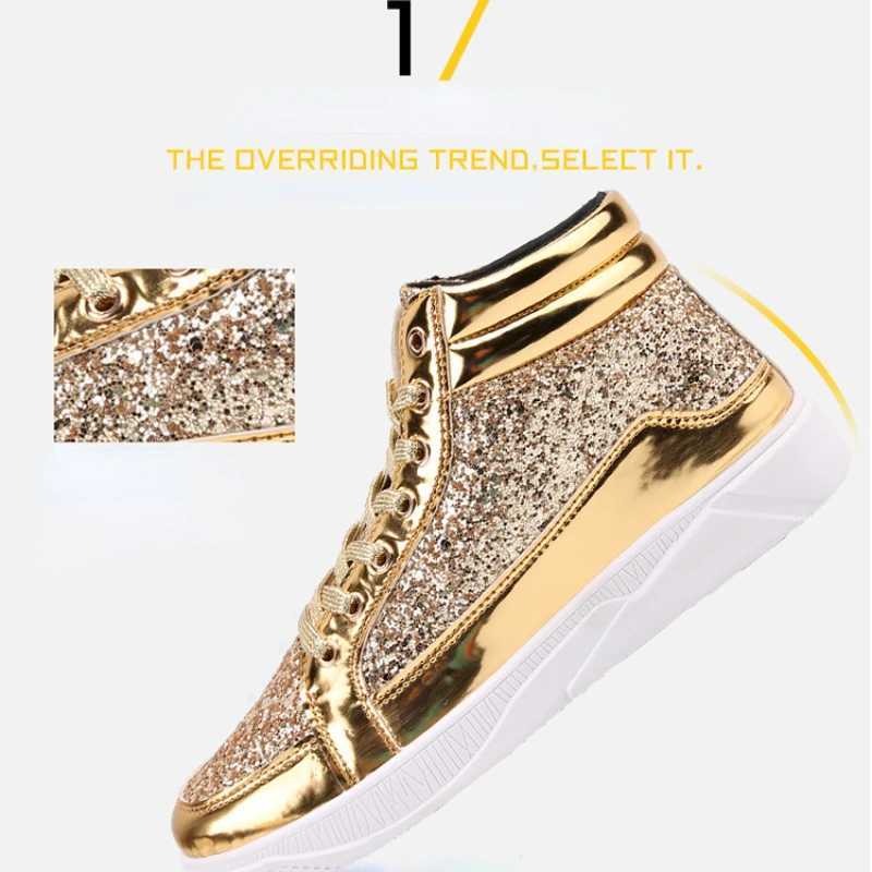 Luxury Men Ankle Boots Fashion High Top Sneakers Male Gold Glitter Shoes Streetwear Hip Hop Casual Boots Designer Rock Men Shoes Z250303