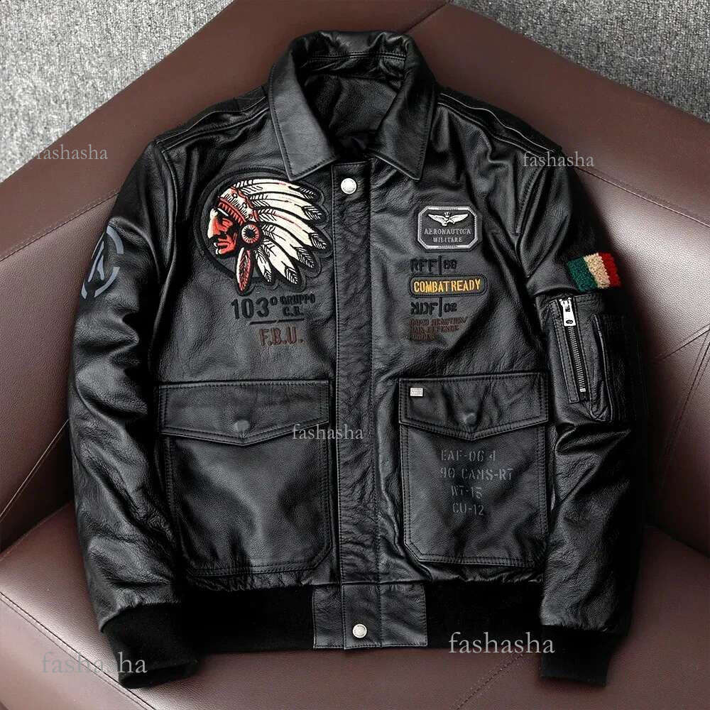 Flight Indian Embroidered Suit Natural Leather Coat Mens Denim Leather Motorcycle Jacket Ultra Thin Fashion Clothing 2