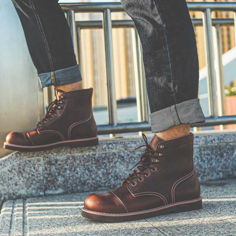 New Large Size Male Shoes Spring Round Toe Men Boots Casual Design Boots Vintage Fashion Motorcycle Boots Outdoor Boots a056 Z250303