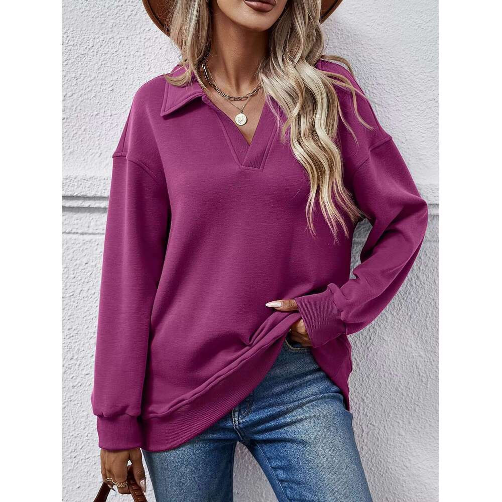 2023 Autumn/Winter Women Lady Girls Fashion New Polo Collar Long Sleeved Loose Veet Hoodies Women's Top