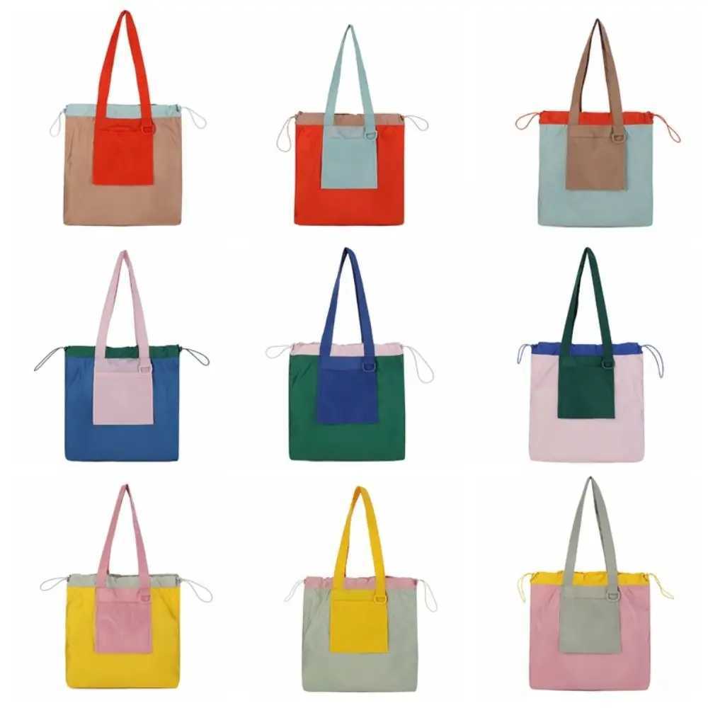New Arrival Colorful Foldable Shopping Bag Large Capacity Reusable Pocket Handbag Environment-Friendly Waterproof Drawstring Tote Bag T250303