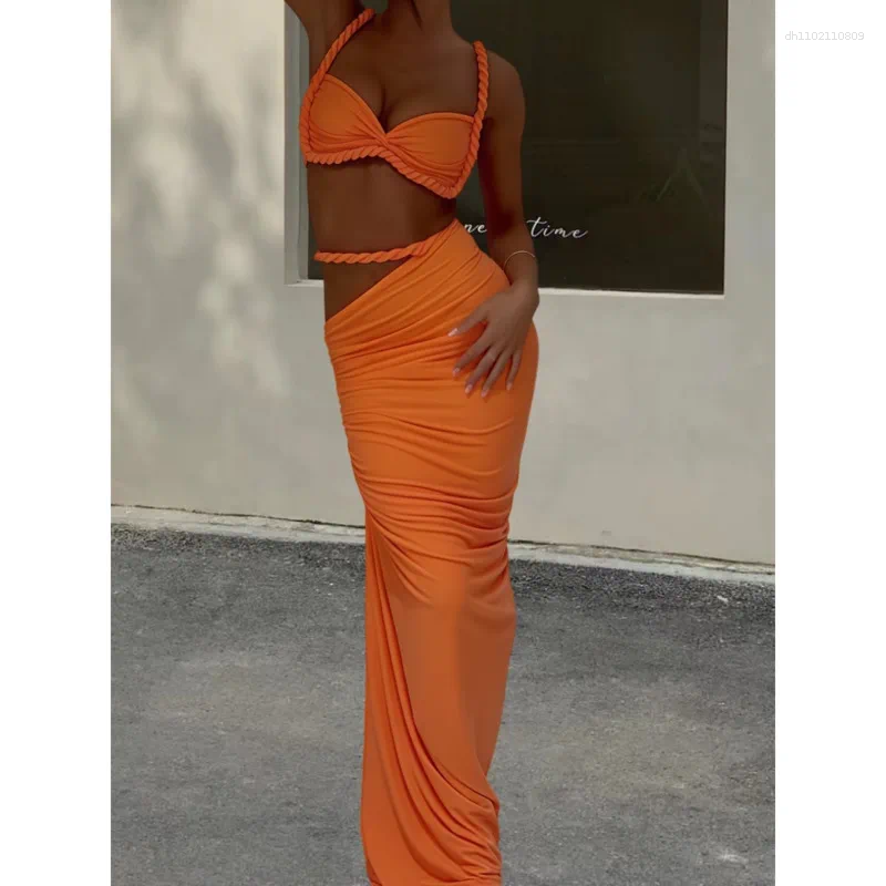 Women's Designer Swimsuit Beach Vacation Style Tanknis 2025 Summer New Arrival - Sexy Backless and Leg-Exposing Halter Top & Bodycon Hip-Wrapping