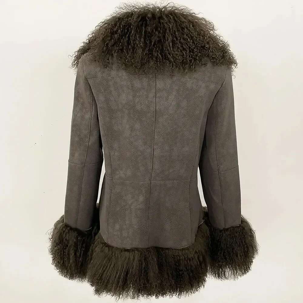 Autumn Winter Women Coat Real Natural Mongolia Sheep Fur Turn-down Collar New Fashion Jacket Thick Warm Casual Overwear