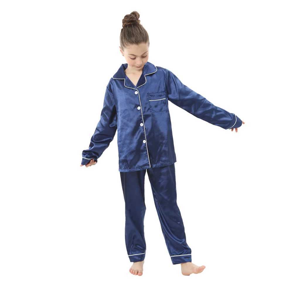 Four Season Girls Silk Pajamas Childrens Pyjamas for 2 to 14 Years Baby Button Down Loungerwear Homewear Kids Pyjamas PijamasT250303