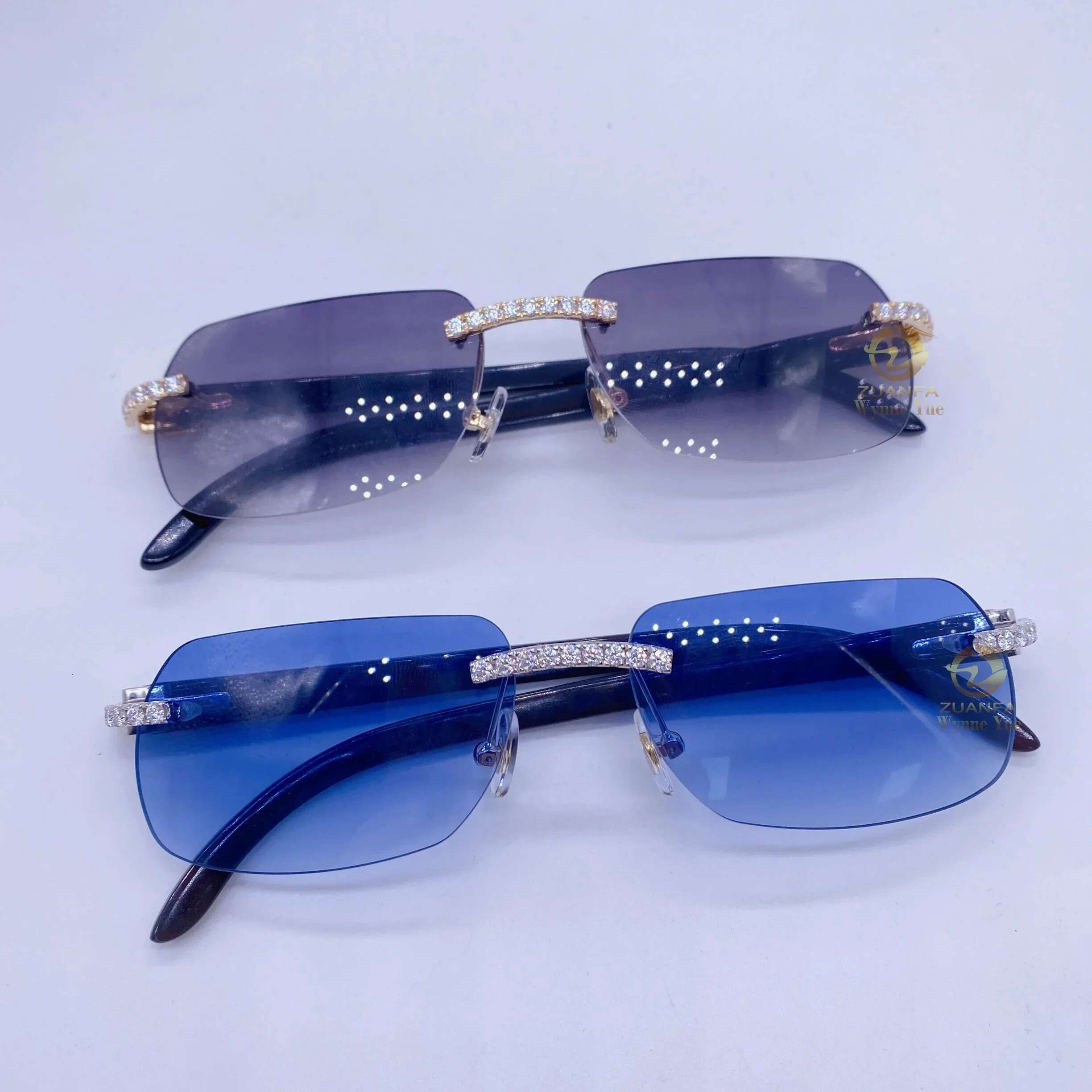 Stylish Hot Classic Design 10K Real Solid Gold VVS Moissanite Colored Lens Mens Sunglasses