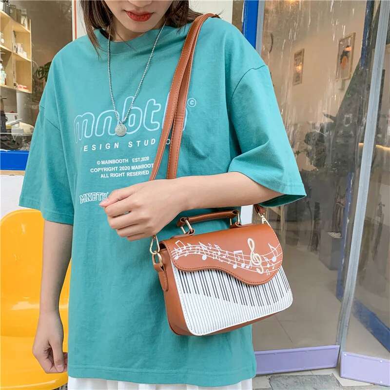 Women Shoulder Bags Piano Style Lady PU Leather Music Note Handbags Casual Woman Girls Tote Bags Billfold Wallet Flap Bag