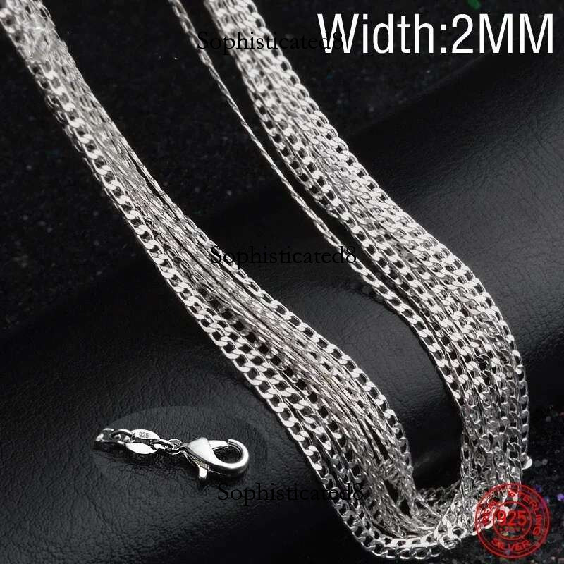 1pcs hot Fine Sterg Sier 2MM Flat Necklace Chain For Women Men Fashion Wedding Party Jewelry Gift