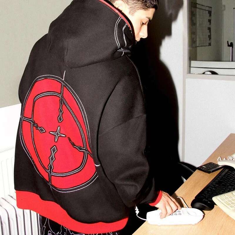 New street style thorny pattern hot stamping print trendy brand cardigan jacket with loose zipper autumn hoodie