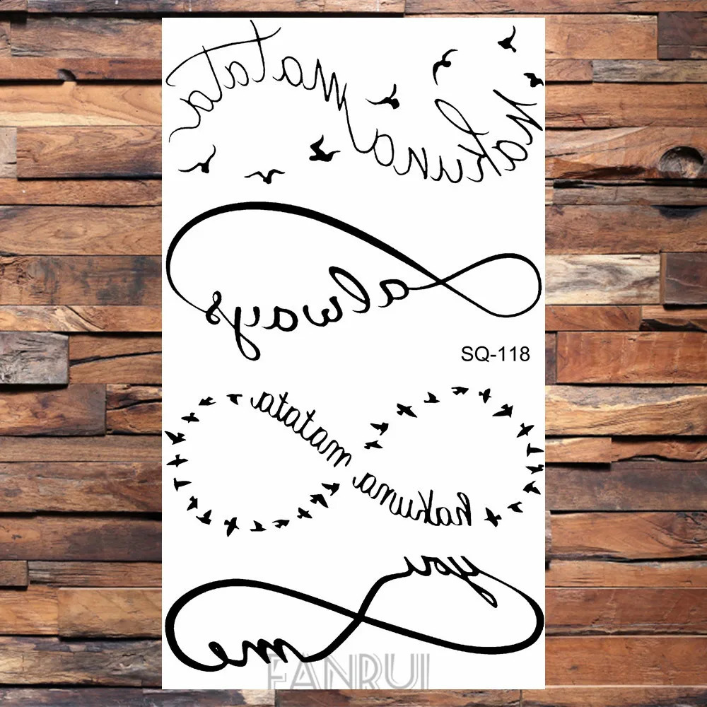 Waterproof Black Infinity Tattoo Feather Bird Women Body Hand Art Drawing Temporary Stickers Men Finger Small Paste 250219